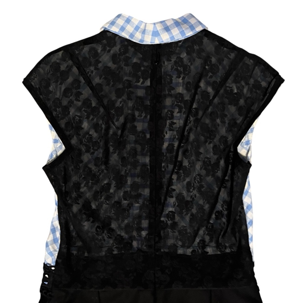 Carven Blue White Black Sleeveless Checker Button Dress Size 4 - Picture 5 of 6